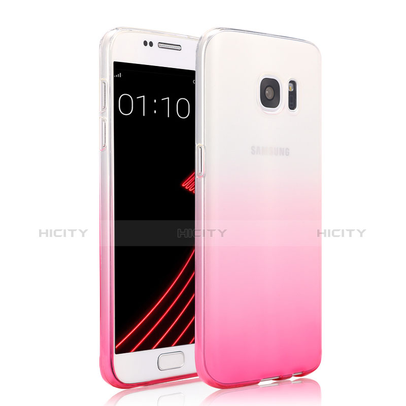 Carcasa Silicona Ultrafina Transparente Gradiente para Samsung Galaxy S7 G930F G930FD Rosa