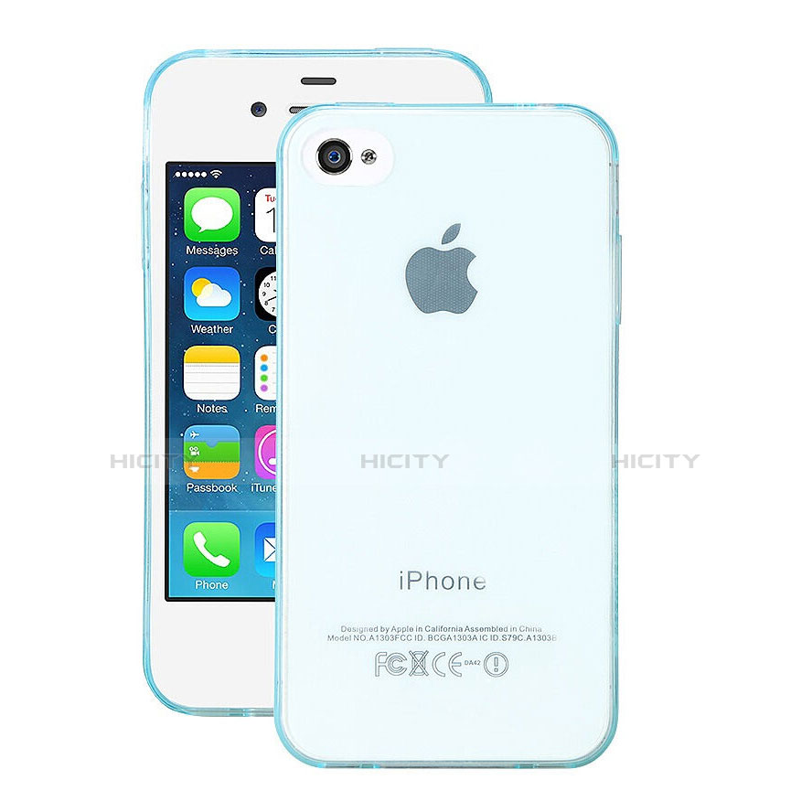 Carcasa Silicona Ultrafina Transparente para Apple iPhone 4S Azul Cielo