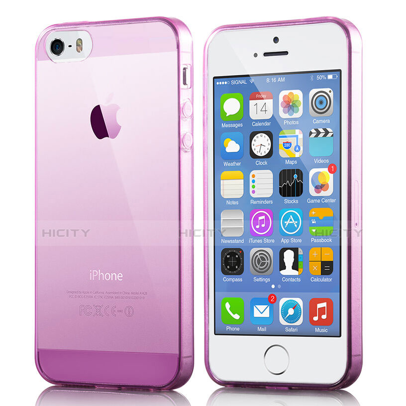 Carcasa Silicona Ultrafina Transparente para Apple iPhone 5 Rosa Roja
