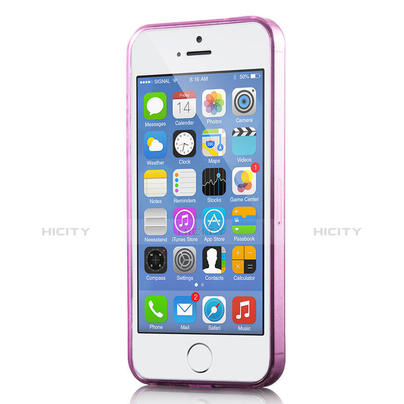 Carcasa Silicona Ultrafina Transparente para Apple iPhone 5 Rosa Roja