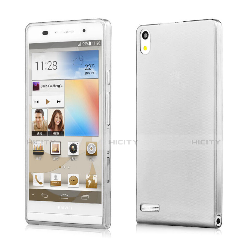 Carcasa Silicona Ultrafina Transparente para Huawei Ascend P6 Gris