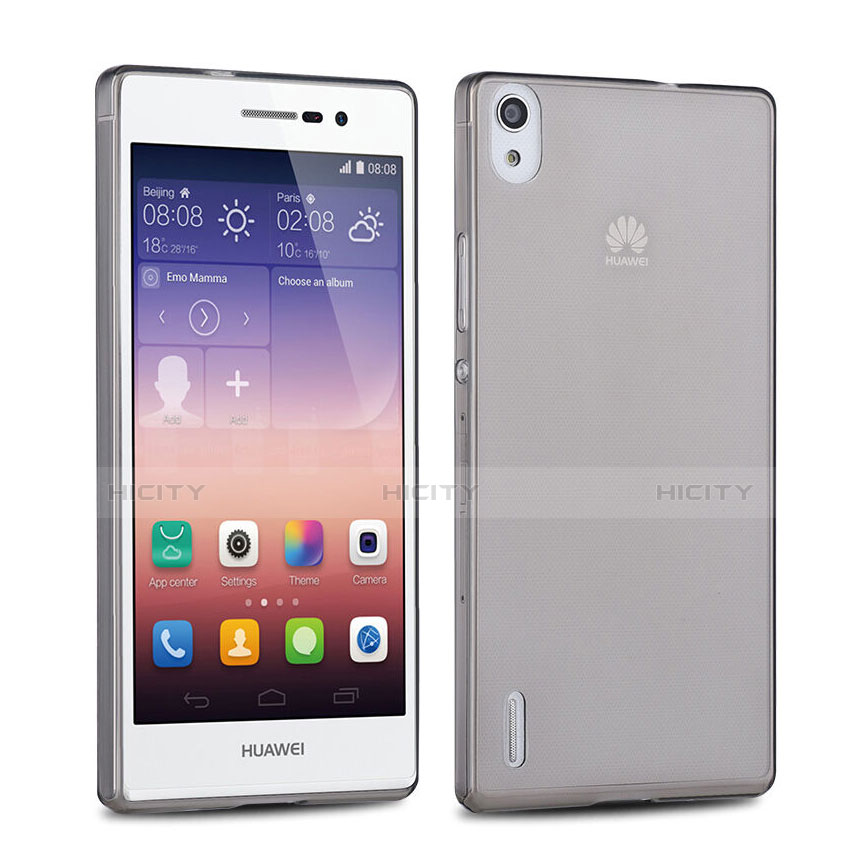 Carcasa Silicona Ultrafina Transparente para Huawei Ascend P7 Gris