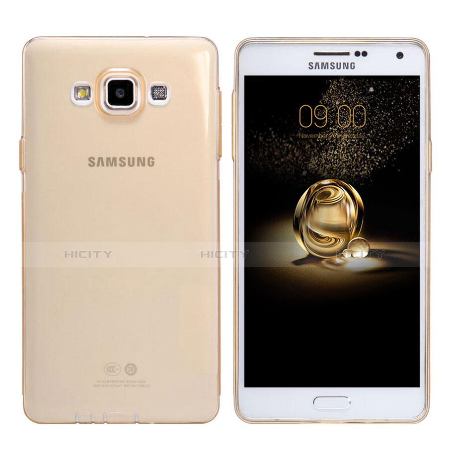 Carcasa Silicona Ultrafina Transparente T03 para Samsung Galaxy A7 Duos SM-A700F A700FD Oro