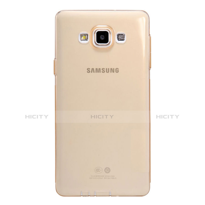 Carcasa Silicona Ultrafina Transparente T03 para Samsung Galaxy A7 SM-A700 Oro