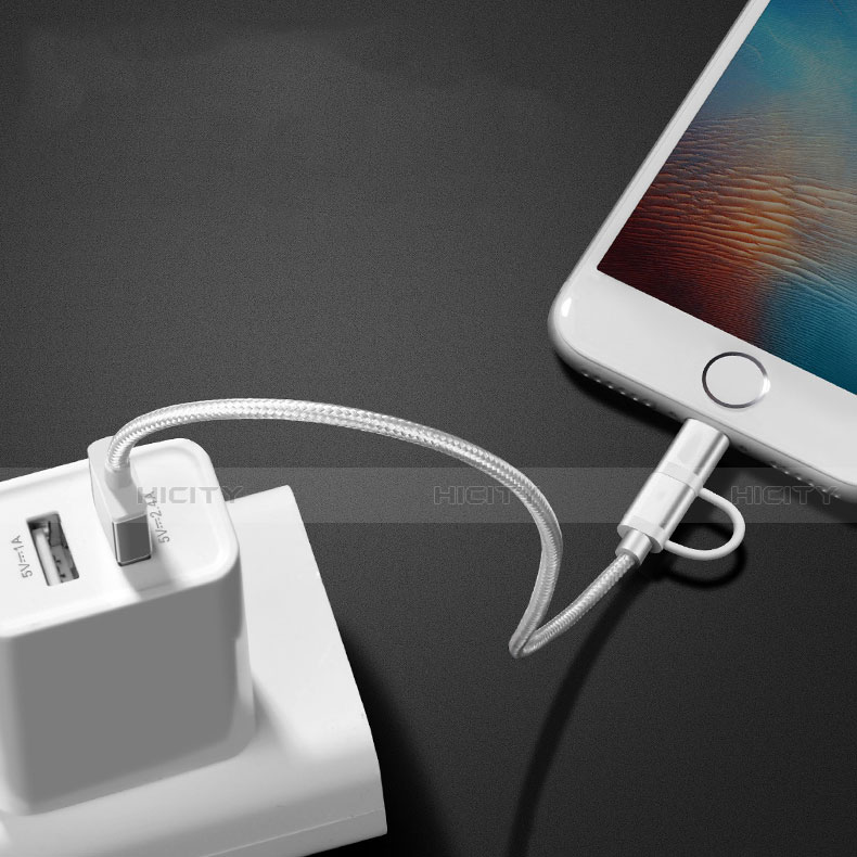 Cargador Cable Lightning USB Carga y Datos Android Micro USB C01 para Apple iPhone 11 Plata