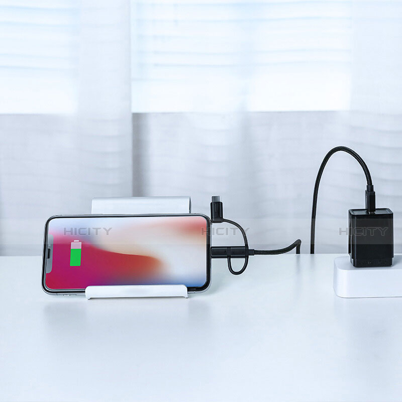 Cargador Cable Lightning USB Carga y Datos Android Micro USB C01 para Apple iPhone 12 Max Negro