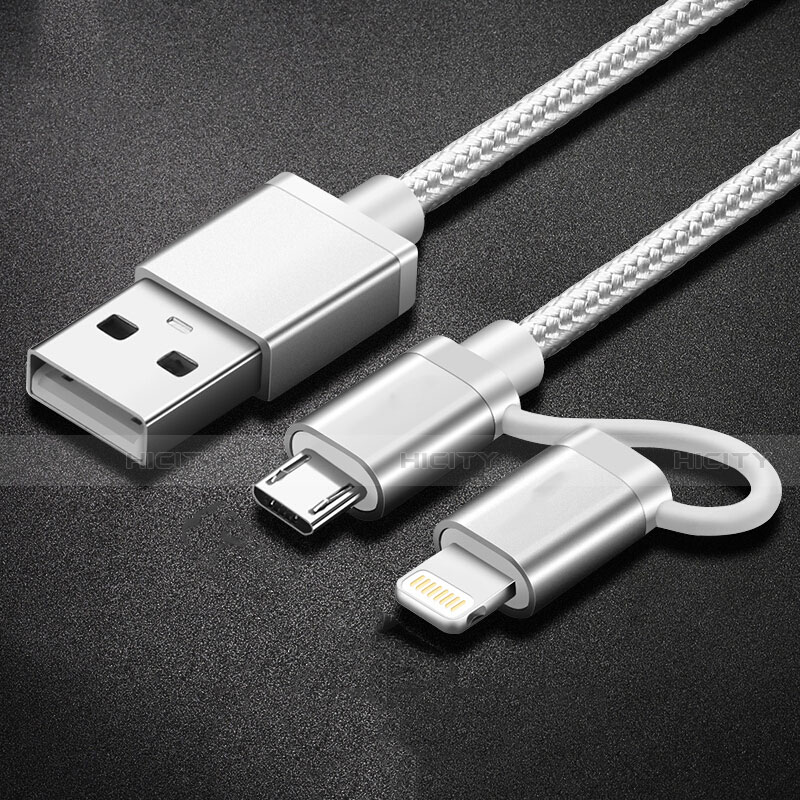 Cargador Cable Lightning USB Carga y Datos Android Micro USB C01 para Apple iPhone 12 Plata