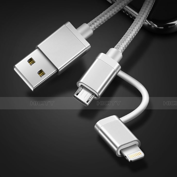 Cargador Cable Lightning USB Carga y Datos Android Micro USB C01 para Apple iPhone 12 Pro Plata