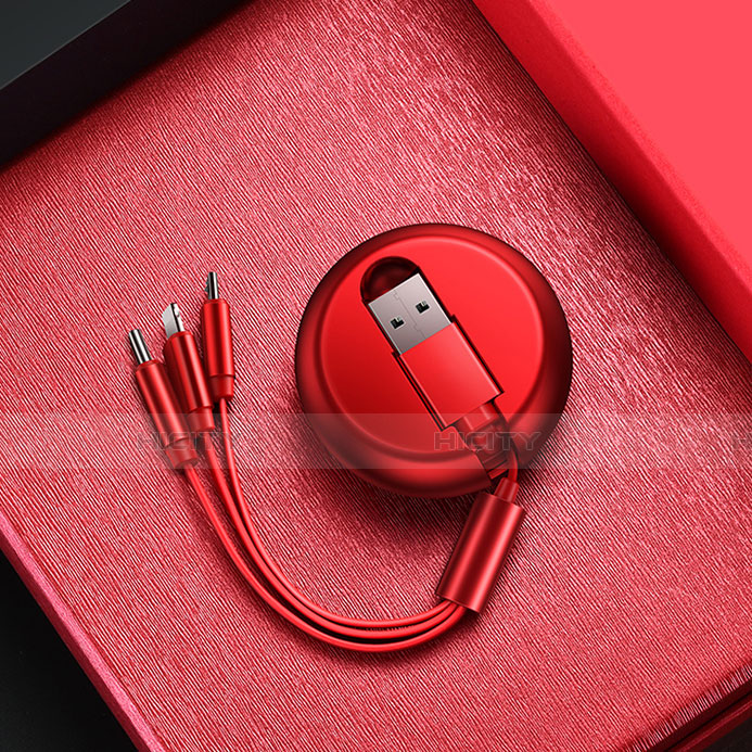 Cargador Cable Lightning USB Carga y Datos Android Micro USB C09 para Apple iPhone 14 Pro Max Rojo