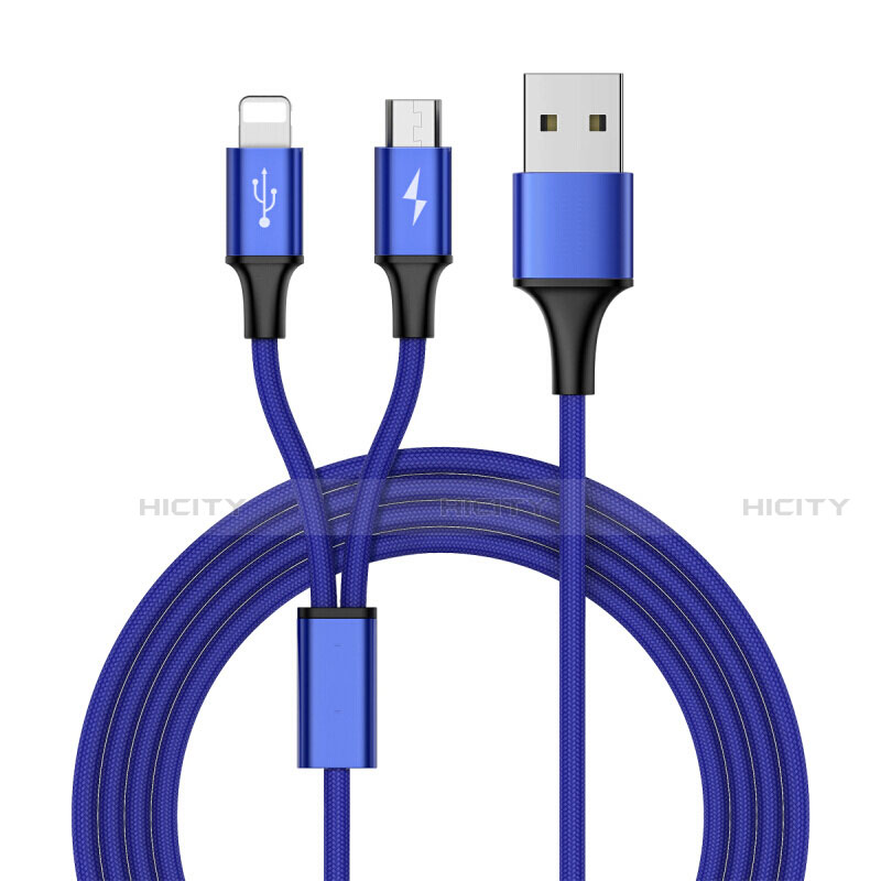 Cargador Cable Lightning USB Carga y Datos Android Micro USB ML05 Azul