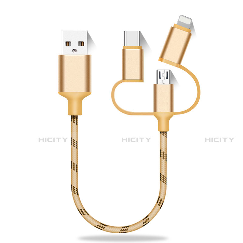 Cargador Cable Lightning USB Carga y Datos Android Micro USB Type-C 25cm S01 Oro