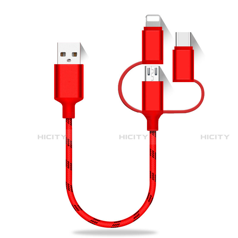 Cargador Cable Lightning USB Carga y Datos Android Micro USB Type-C 25cm S01 Rojo