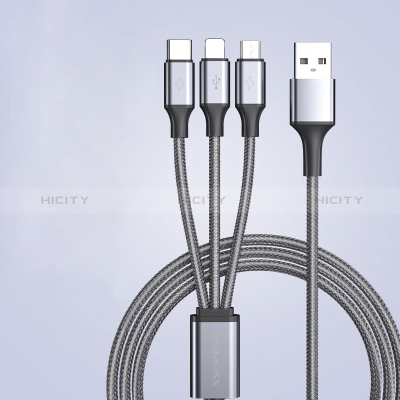 Cargador Cable Lightning USB Carga y Datos Android Micro USB Type-C 3.5A H01 Gris Oscuro