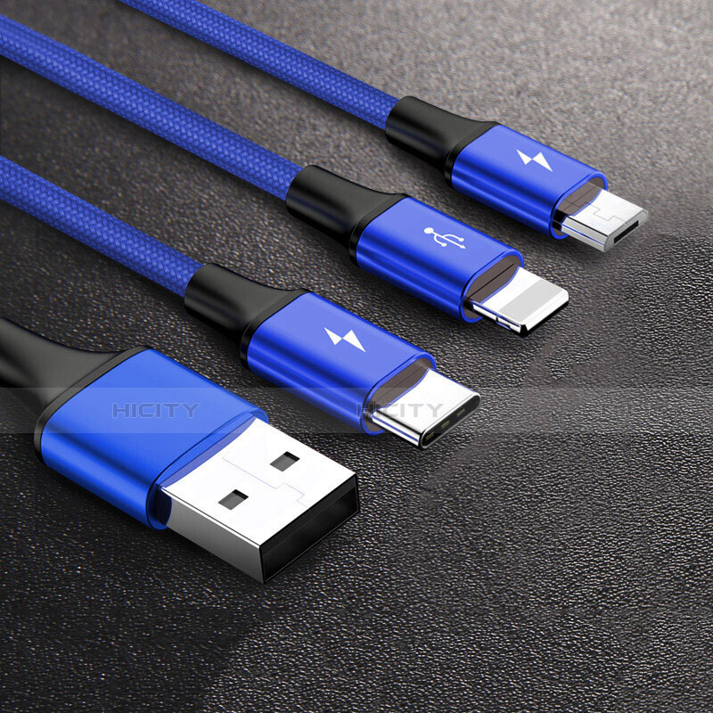 Cargador Cable Lightning USB Carga y Datos Android Micro USB Type-C ML01 Azul