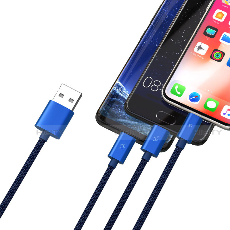 Cargador Cable Lightning USB Carga y Datos Android Micro USB Type-C ML02 Azul