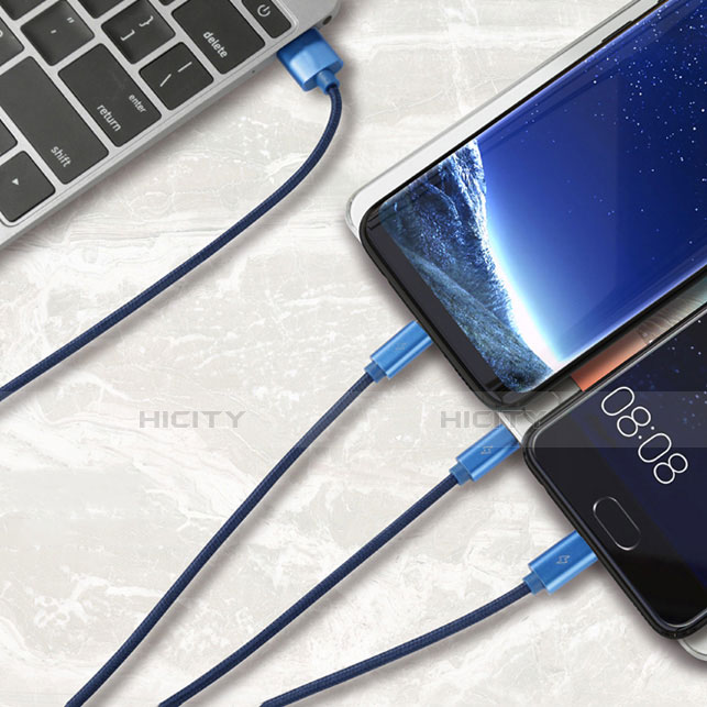 Cargador Cable Lightning USB Carga y Datos Android Micro USB Type-C ML02 Azul