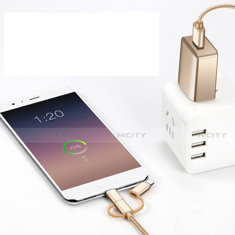 Cargador Cable Lightning USB Carga y Datos Android Micro USB Type-C ML05 Oro