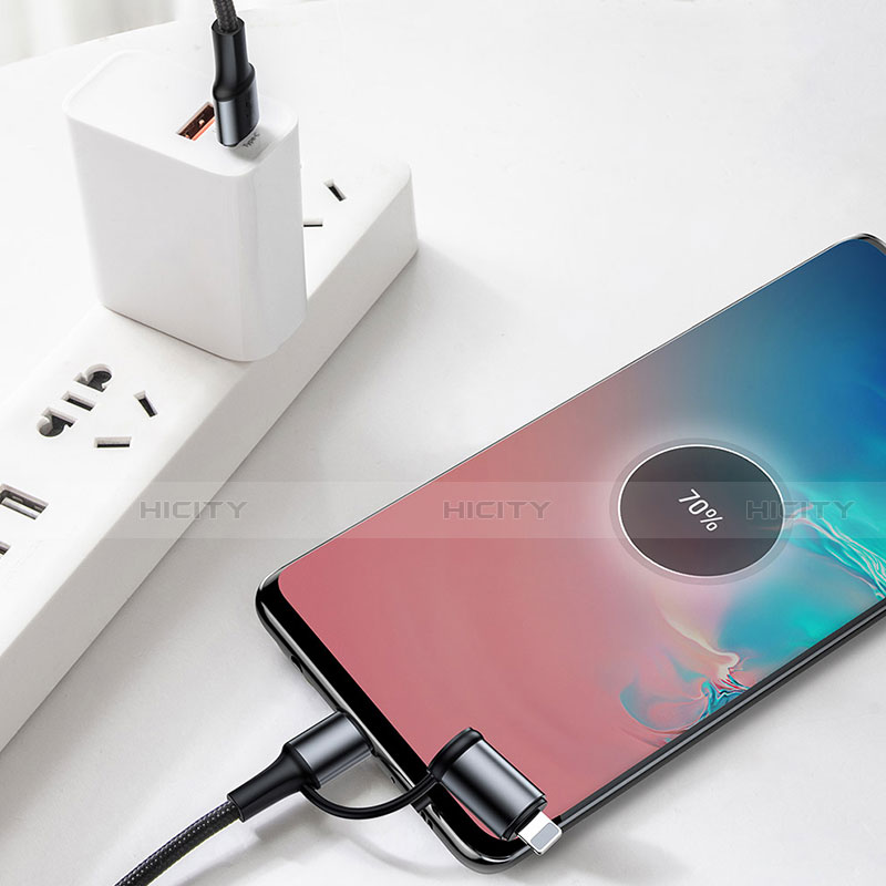 Cargador Cable Lightning USB Carga y Datos Android Micro USB Type-C ML06 Negro