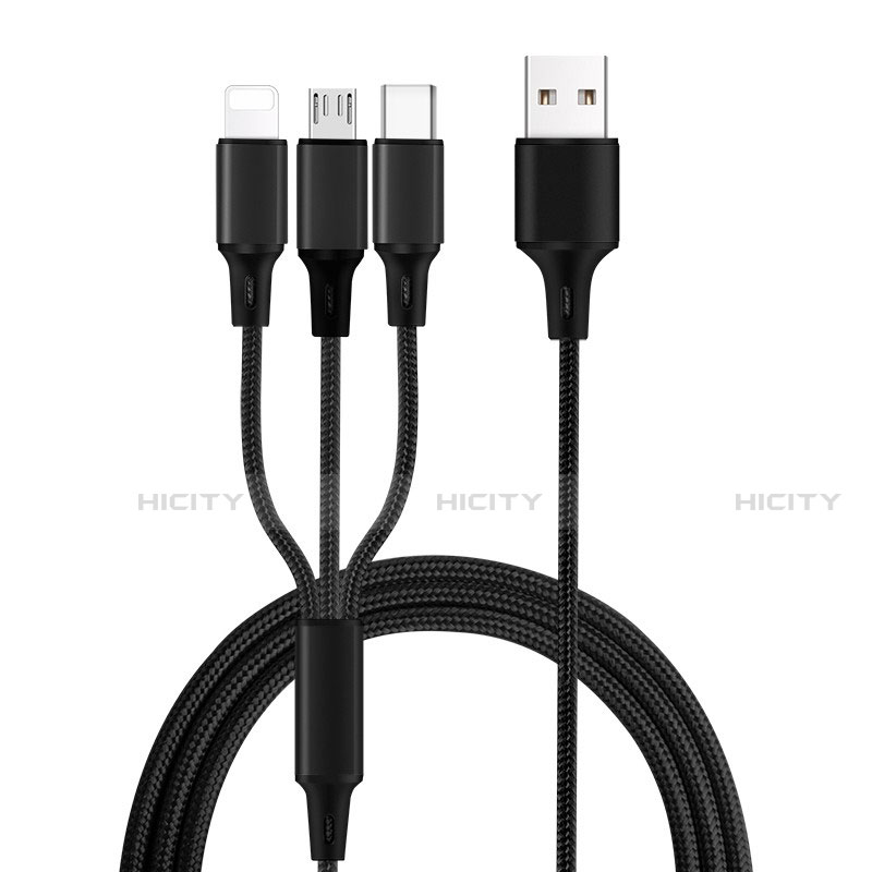 Cargador Cable Lightning USB Carga y Datos Android Micro USB Type-C ML08 Negro