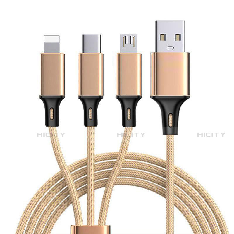 Cargador Cable Lightning USB Carga y Datos Android Micro USB Type-C ML08 Oro