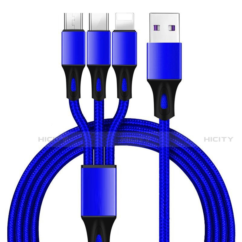 Cargador Cable Lightning USB Carga y Datos Android Micro USB Type-C ML09 Azul