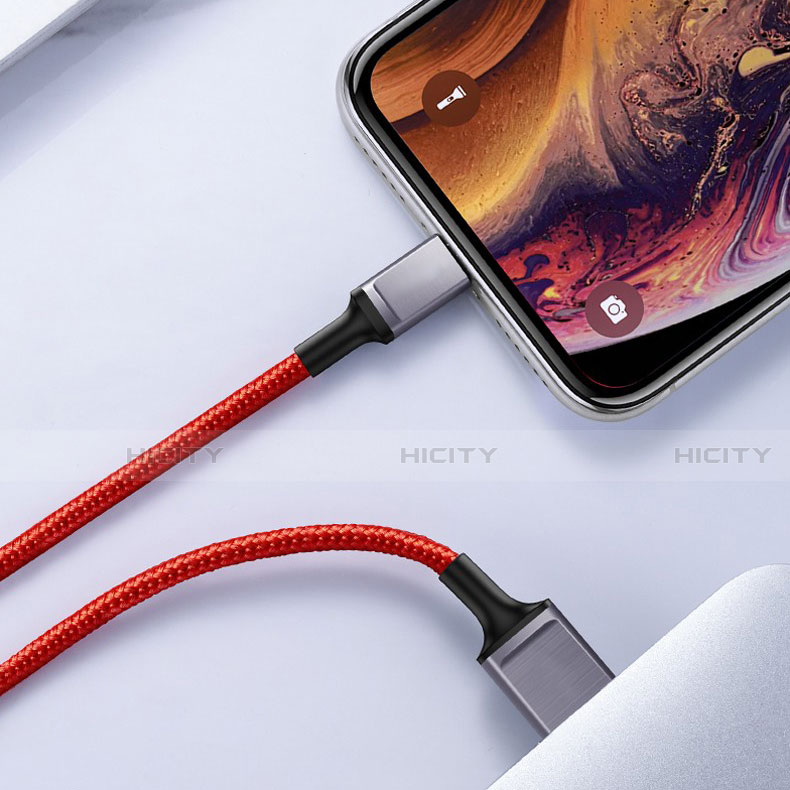Cargador Cable USB Carga y Datos C03 para Apple iPhone 12 Mini Rojo