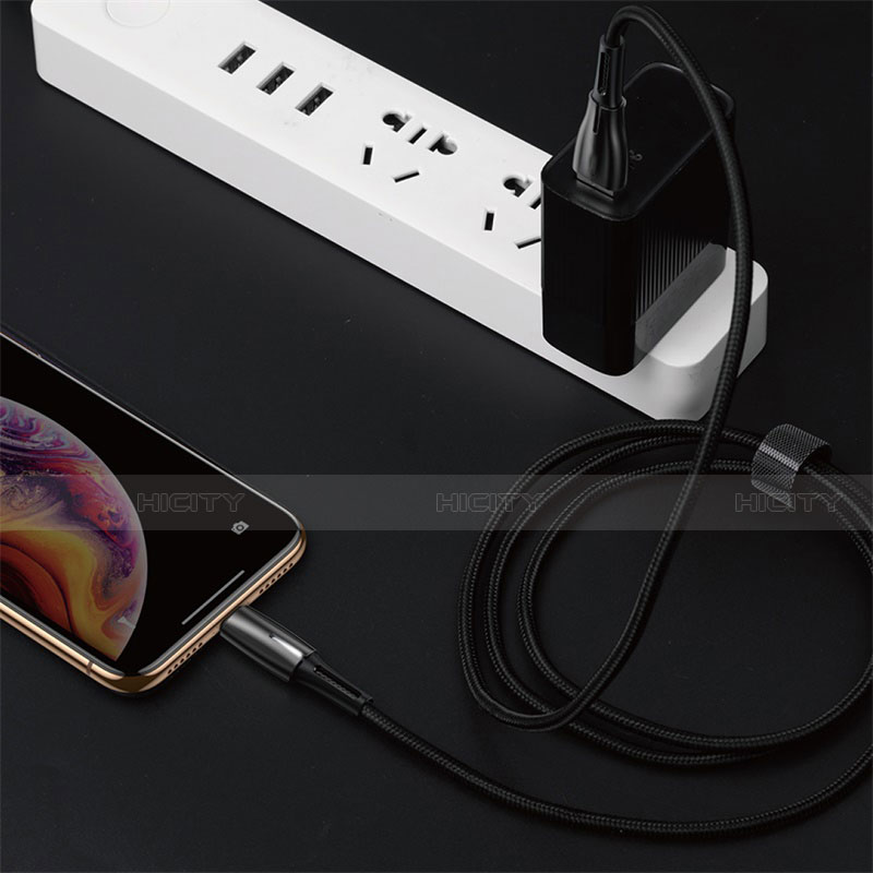 Cargador Cable USB Carga y Datos D02 para Apple iPhone 14 Pro Max Negro