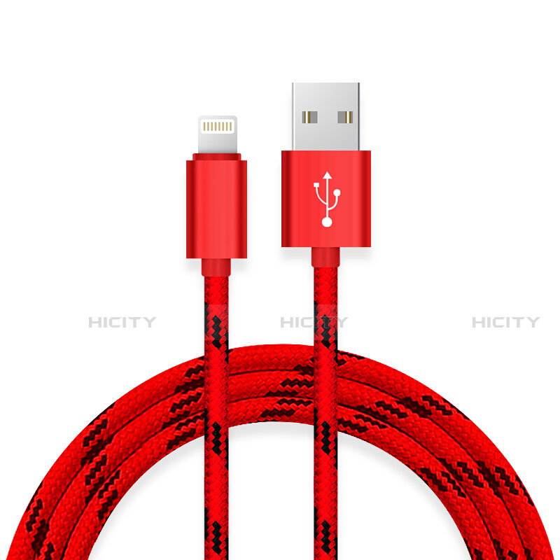 Cargador Cable USB Carga y Datos L10 para Apple iPhone 13 Pro Max Rojo