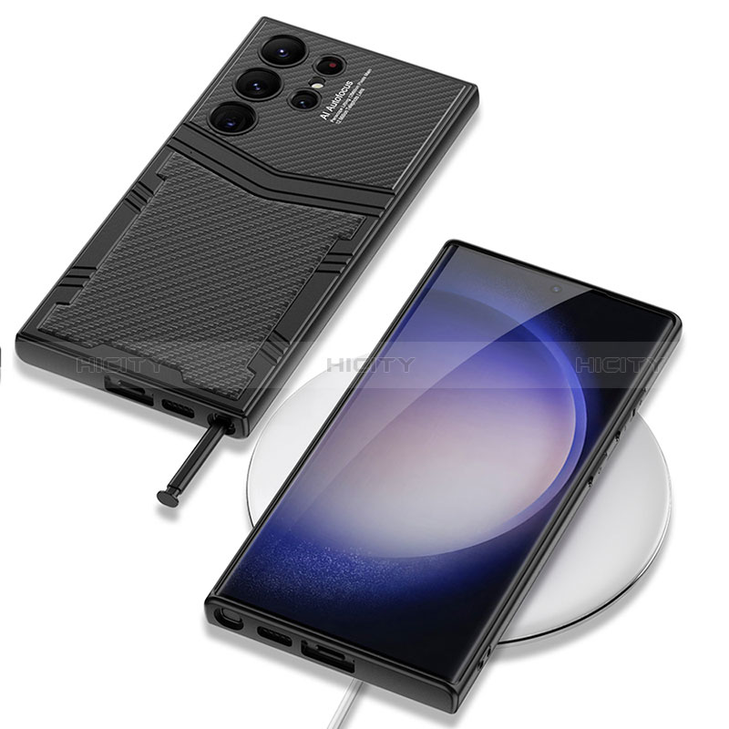 Funda Bumper Lujo Cuero y Plastico Mate Carcasa AC1 para Samsung Galaxy S22 Ultra 5G Negro