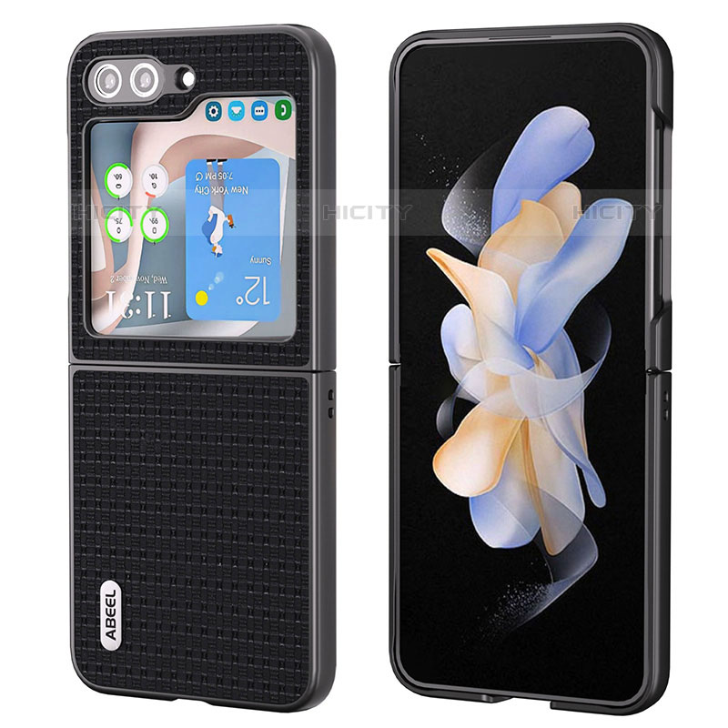 Funda Bumper Lujo Cuero y Plastico Mate Carcasa AD3 para Samsung Galaxy Z Flip5 5G Negro