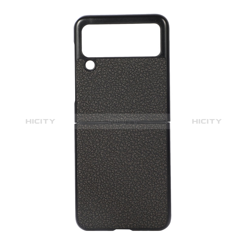 Funda Bumper Lujo Cuero y Plastico Mate Carcasa B03 para Samsung Galaxy Z Flip3 5G Negro