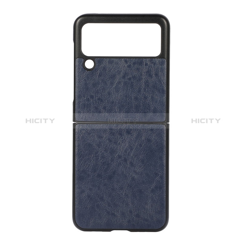 Funda Bumper Lujo Cuero y Plastico Mate Carcasa B04 para Samsung Galaxy Z Flip3 5G Azul