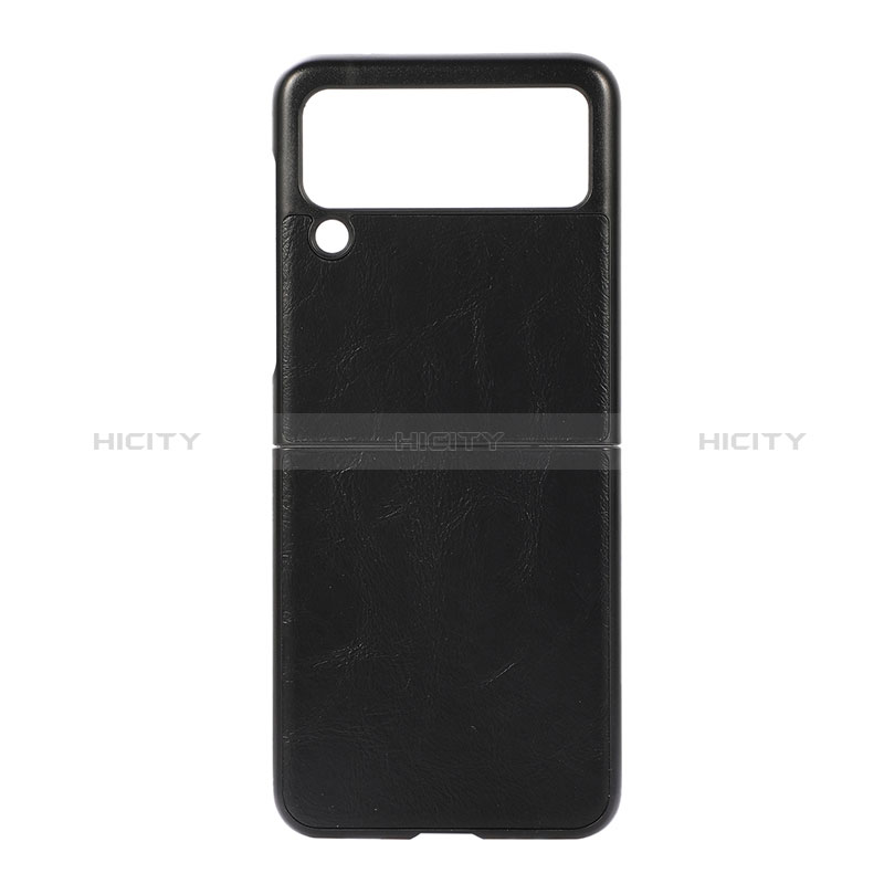 Funda Bumper Lujo Cuero y Plastico Mate Carcasa B06 para Samsung Galaxy Z Flip3 5G Negro