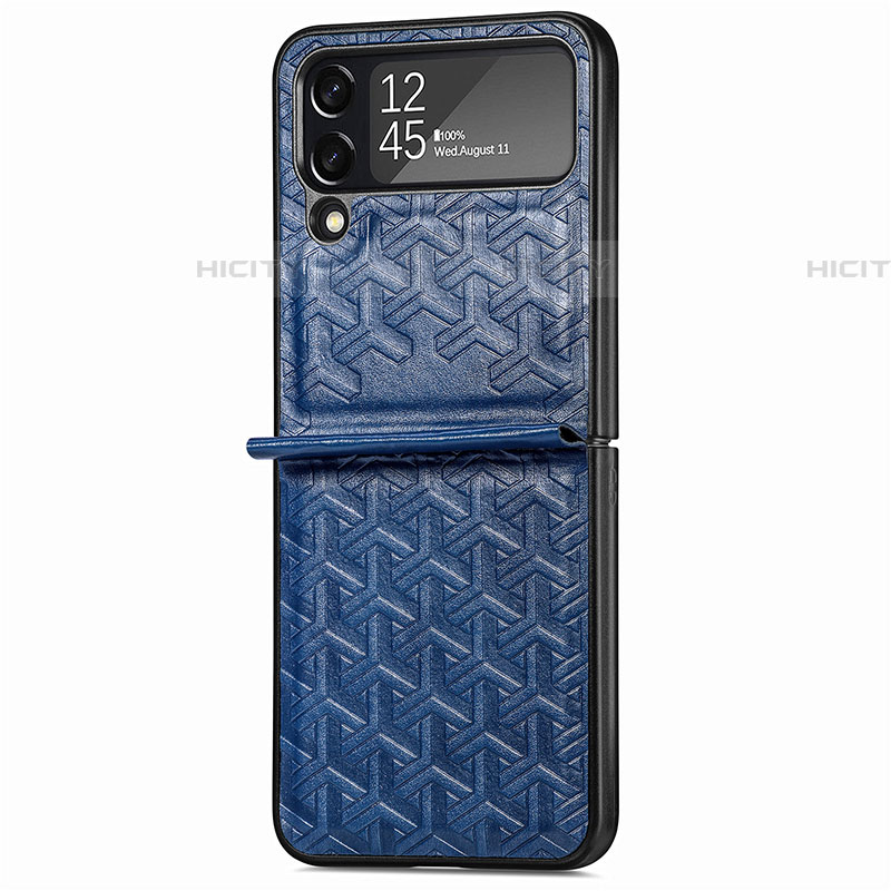 Funda Bumper Lujo Cuero y Plastico Mate Carcasa B07 para Samsung Galaxy Z Flip4 5G Azul