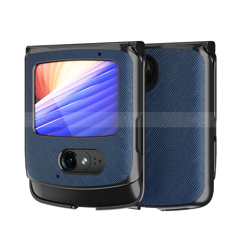 Funda Bumper Lujo Cuero y Plastico Mate Carcasa BH1 para Motorola Moto RAZR (2022) 5G Azul