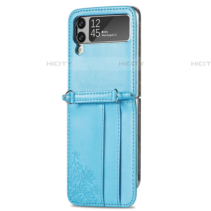 Funda Bumper Lujo Cuero y Plastico Mate Carcasa C01 para Samsung Galaxy Z Flip4 5G Azul
