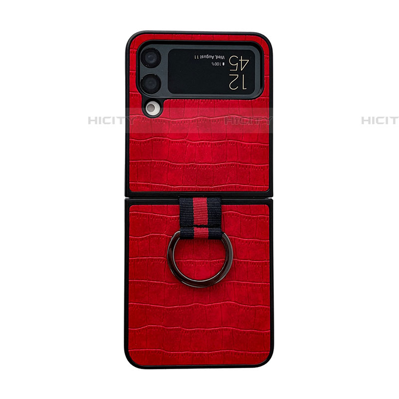 Funda Bumper Lujo Cuero y Plastico Mate Carcasa C02 para Samsung Galaxy Z Flip4 5G Rojo