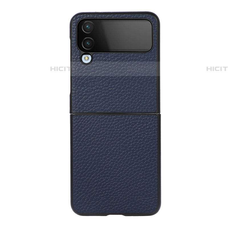 Funda Bumper Lujo Cuero y Plastico Mate Carcasa C03 para Samsung Galaxy Z Flip4 5G Azul