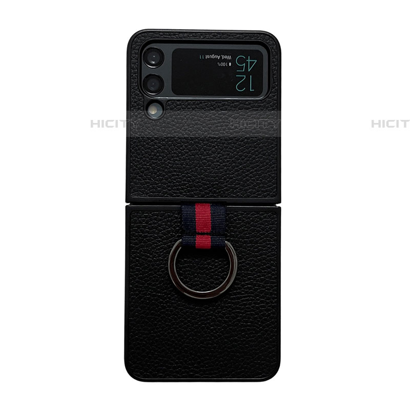 Funda Bumper Lujo Cuero y Plastico Mate Carcasa C05 para Samsung Galaxy Z Flip4 5G Negro