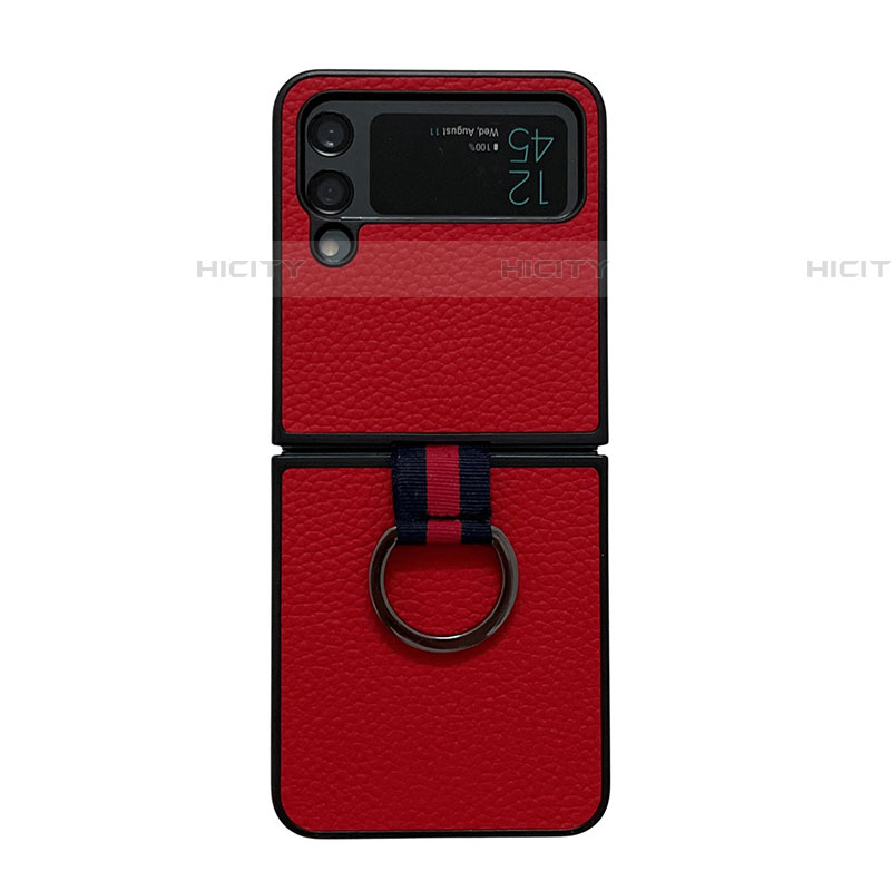 Funda Bumper Lujo Cuero y Plastico Mate Carcasa C05 para Samsung Galaxy Z Flip4 5G Rojo
