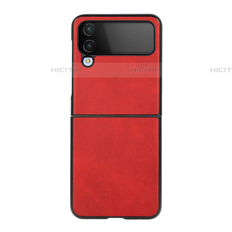 Funda Bumper Lujo Cuero y Plastico Mate Carcasa C07 para Samsung Galaxy Z Flip4 5G Rojo