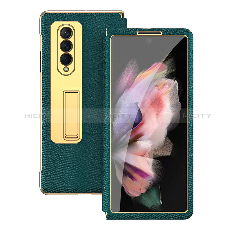 Funda Bumper Lujo Cuero y Plastico Mate Carcasa C08 para Samsung Galaxy Z Fold3 5G Verde