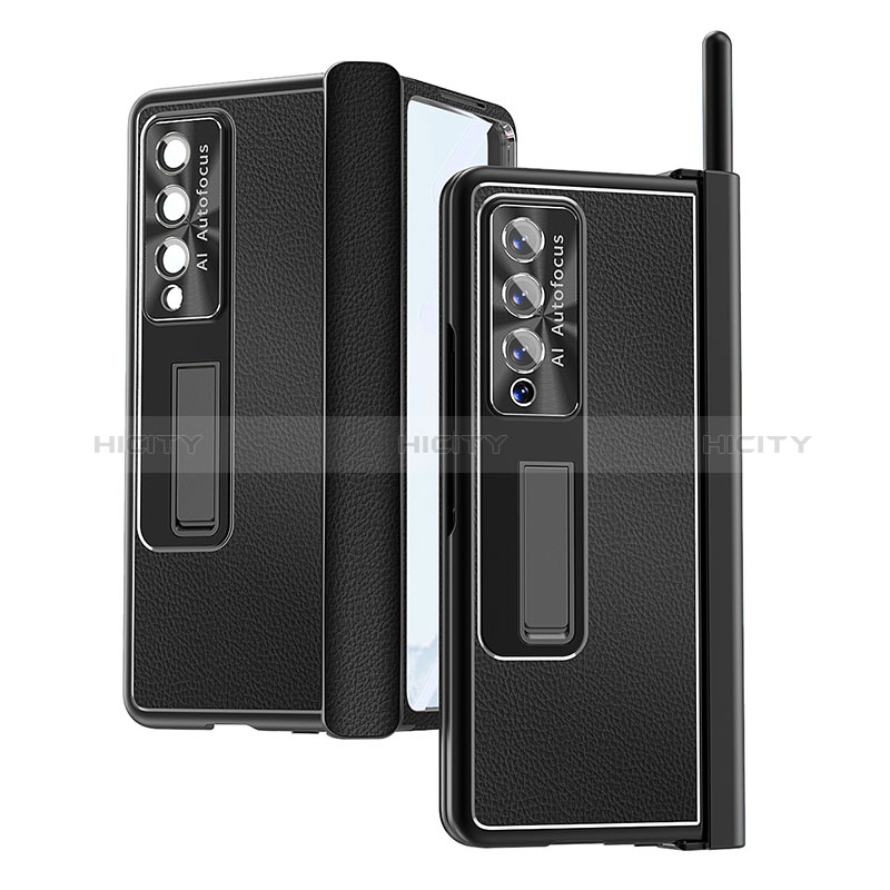 Funda Bumper Lujo Cuero y Plastico Mate Carcasa C09 para Samsung Galaxy Z Fold3 5G Negro