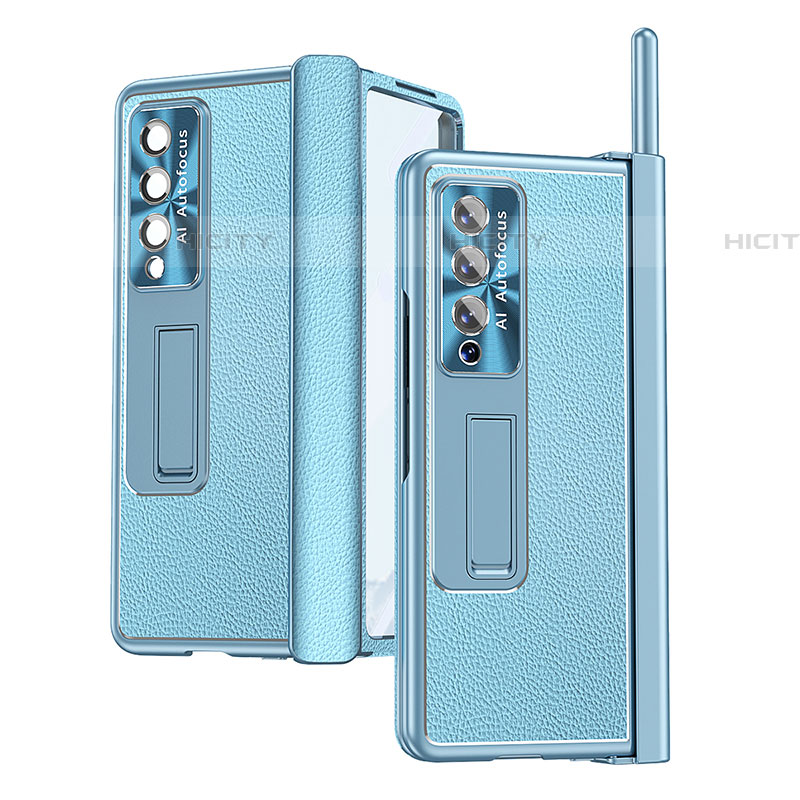 Funda Bumper Lujo Cuero y Plastico Mate Carcasa C09 para Samsung Galaxy Z Fold4 5G Azul