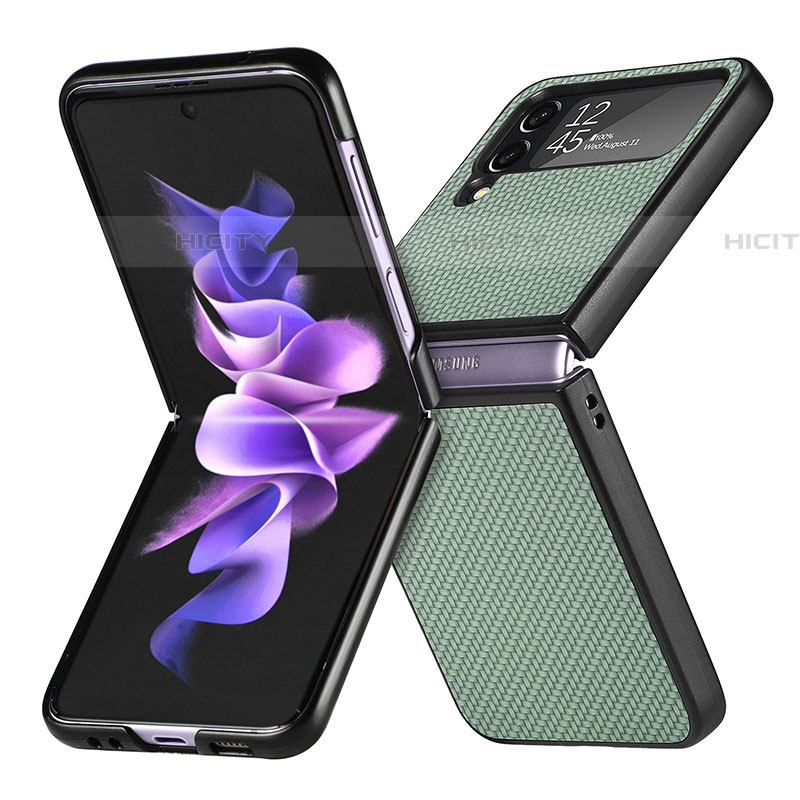Funda Bumper Lujo Cuero y Plastico Mate Carcasa H02 para Samsung Galaxy Z Flip4 5G Verde