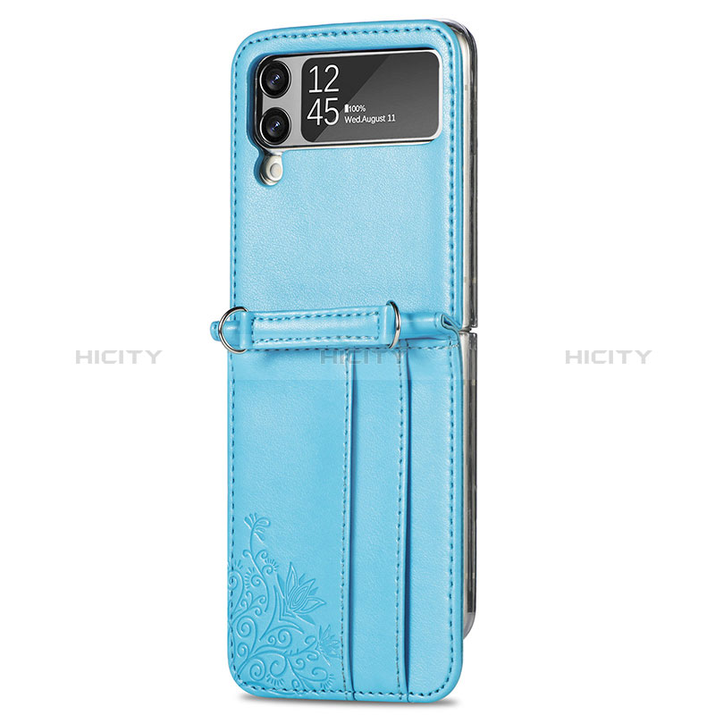 Funda Bumper Lujo Cuero y Plastico Mate Carcasa H04 para Samsung Galaxy Z Flip3 5G Azul