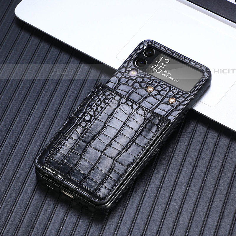 Funda Bumper Lujo Cuero y Plastico Mate Carcasa H05 para Samsung Galaxy Z Flip4 5G Negro