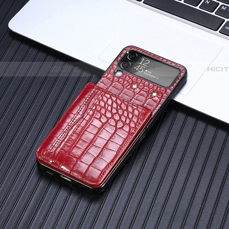 Funda Bumper Lujo Cuero y Plastico Mate Carcasa H05 para Samsung Galaxy Z Flip4 5G Rojo