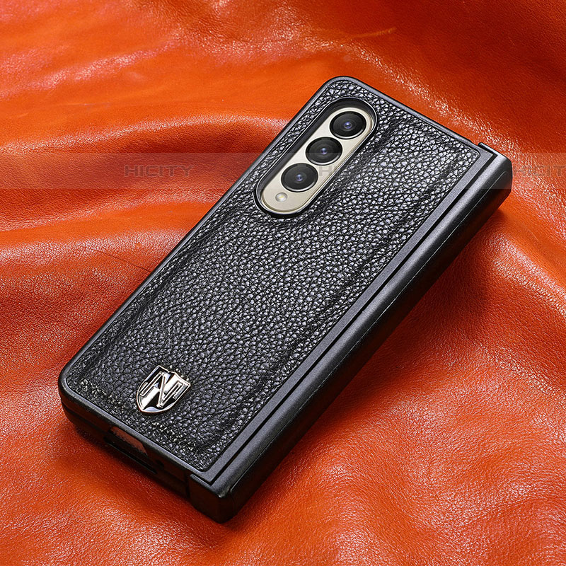 Funda Bumper Lujo Cuero y Plastico Mate Carcasa H06 para Samsung Galaxy Z Fold4 5G Negro