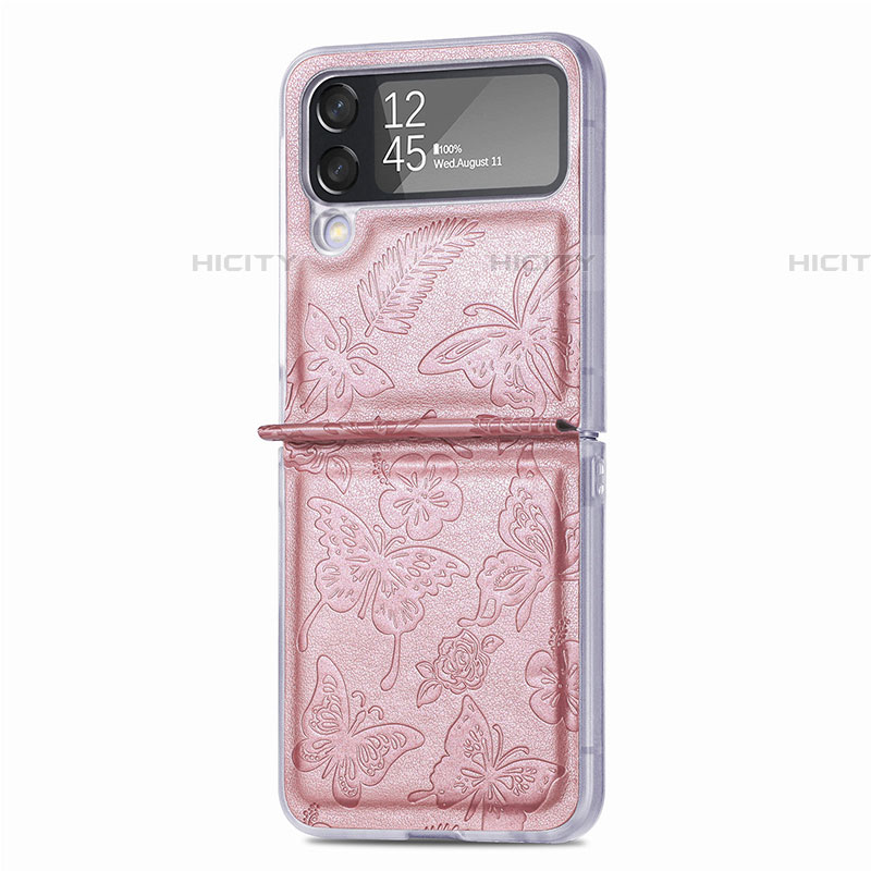 Funda Bumper Lujo Cuero y Plastico Mate Carcasa H07 para Samsung Galaxy Z Flip4 5G Oro Rosa